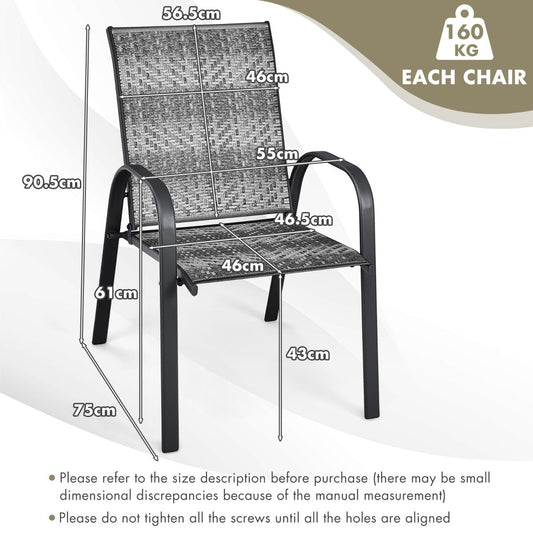 Set of six mixed-gray PE wicker patio dining chairs with comfortable arms and deep seats