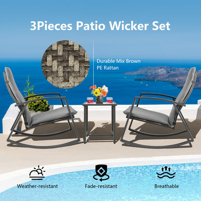 Costway 3 Pieces Wicker Furniture Set with Cushion for Patio & Garden & Poolside