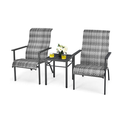 Costway 3-Piece PE Rattan Bistro Chairs with Coffee Table for Garden