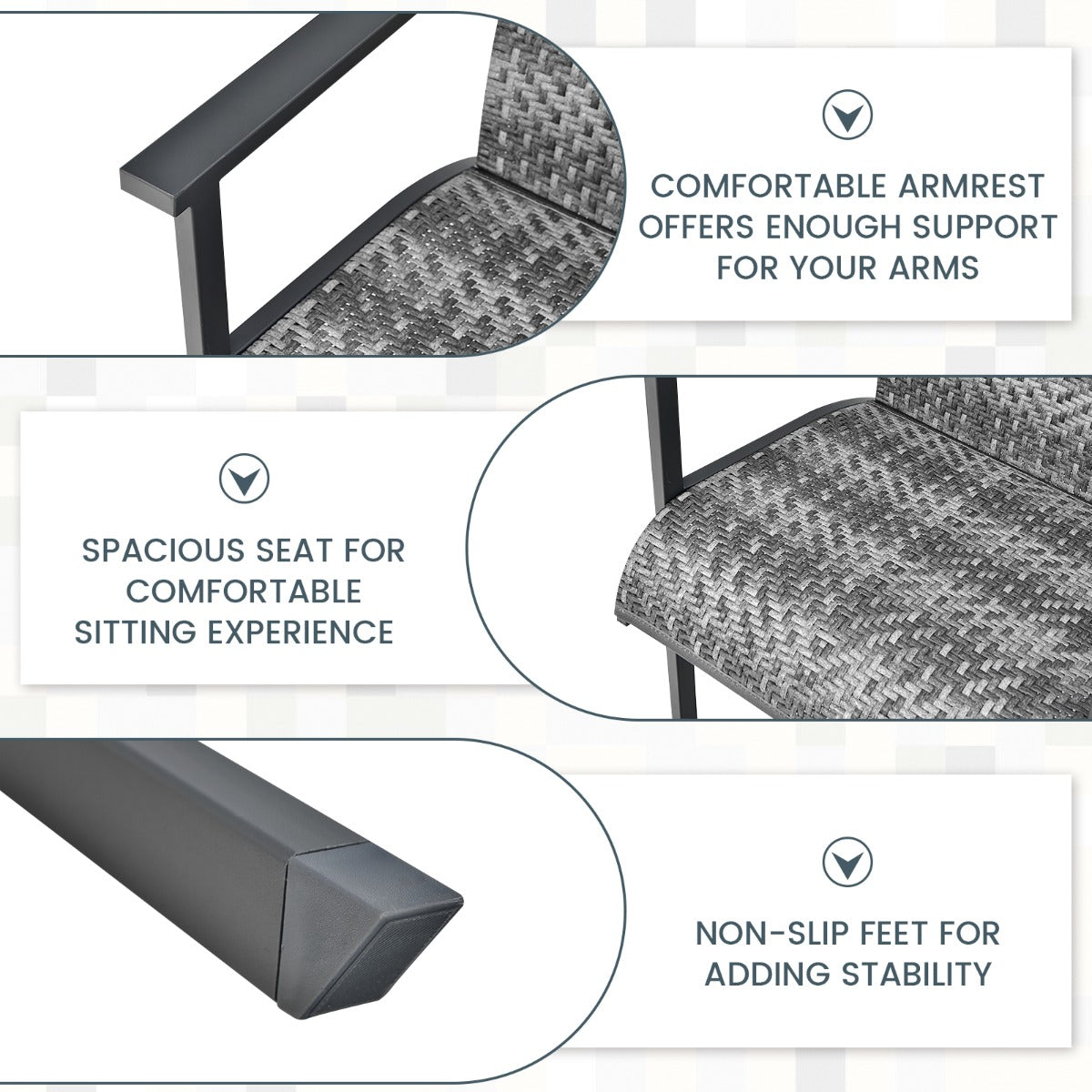 Adjustable table feet help keep the hollow-out side table balanced on uneven patios, lawns, balconies, or gardens
