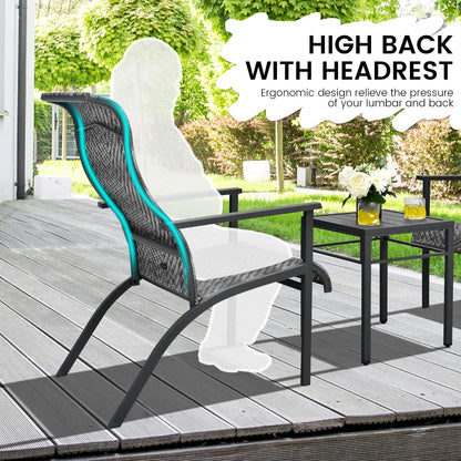 Costway 3-Piece PE Rattan Bistro Chairs with Coffee Table for Garden