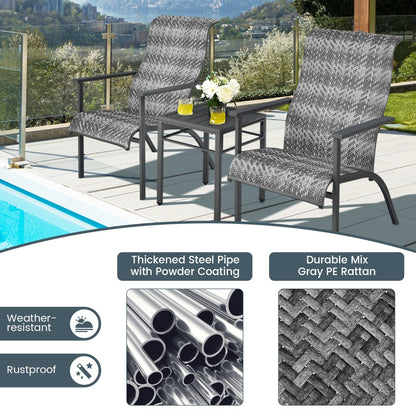 Costway 3-Piece PE Rattan Bistro Chairs with Coffee Table for Garden