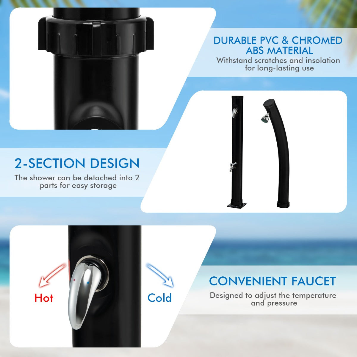 Costway 2.2M Solar Heated Shower with Adjustable Head & Foot