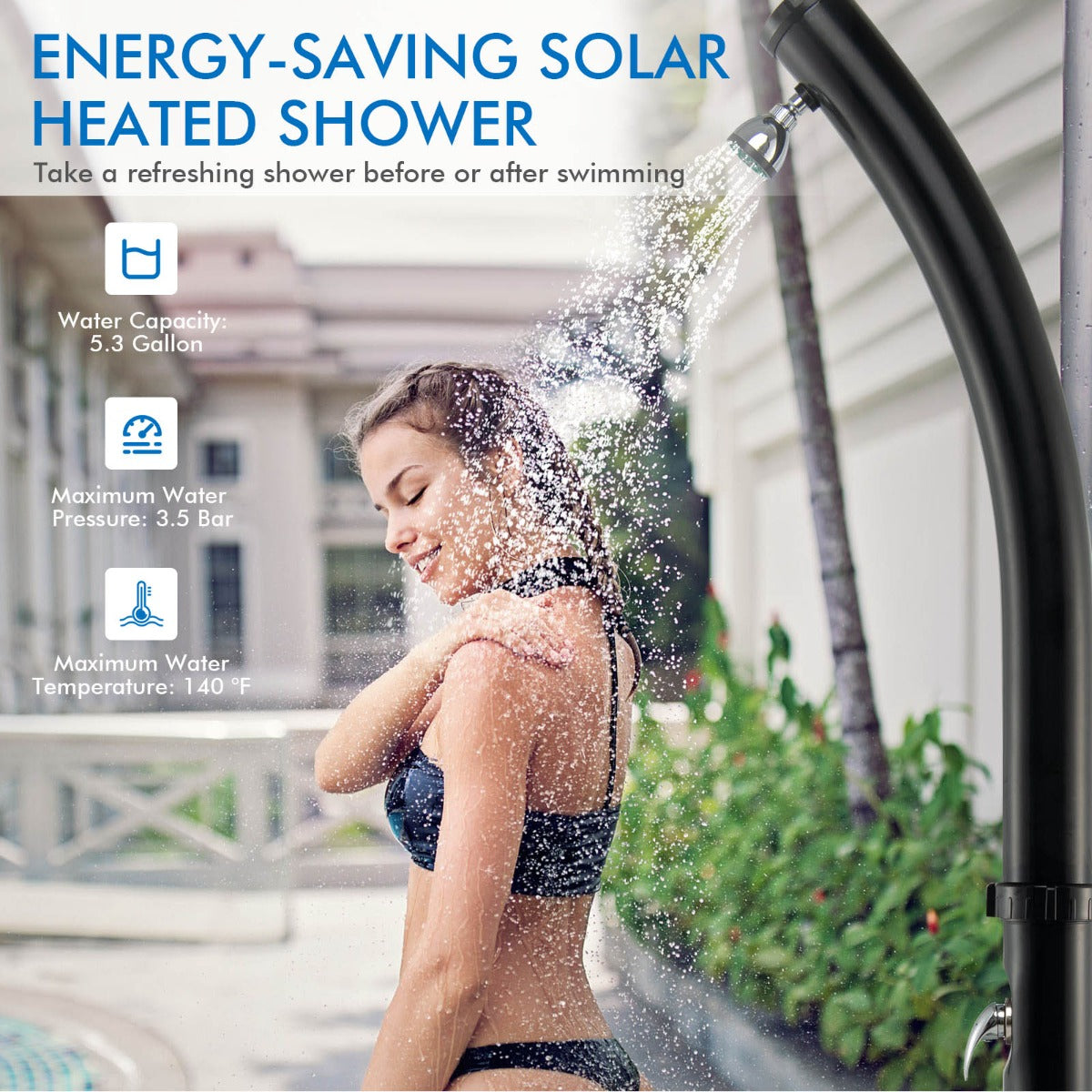 Costway 2.2M Solar Heated Shower with Adjustable Head & Foot