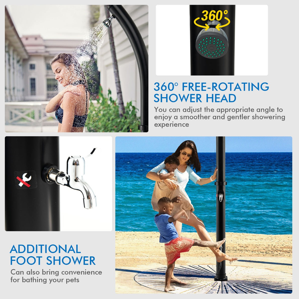 Costway 2.2M Solar Heated Shower with Adjustable Head & Foot