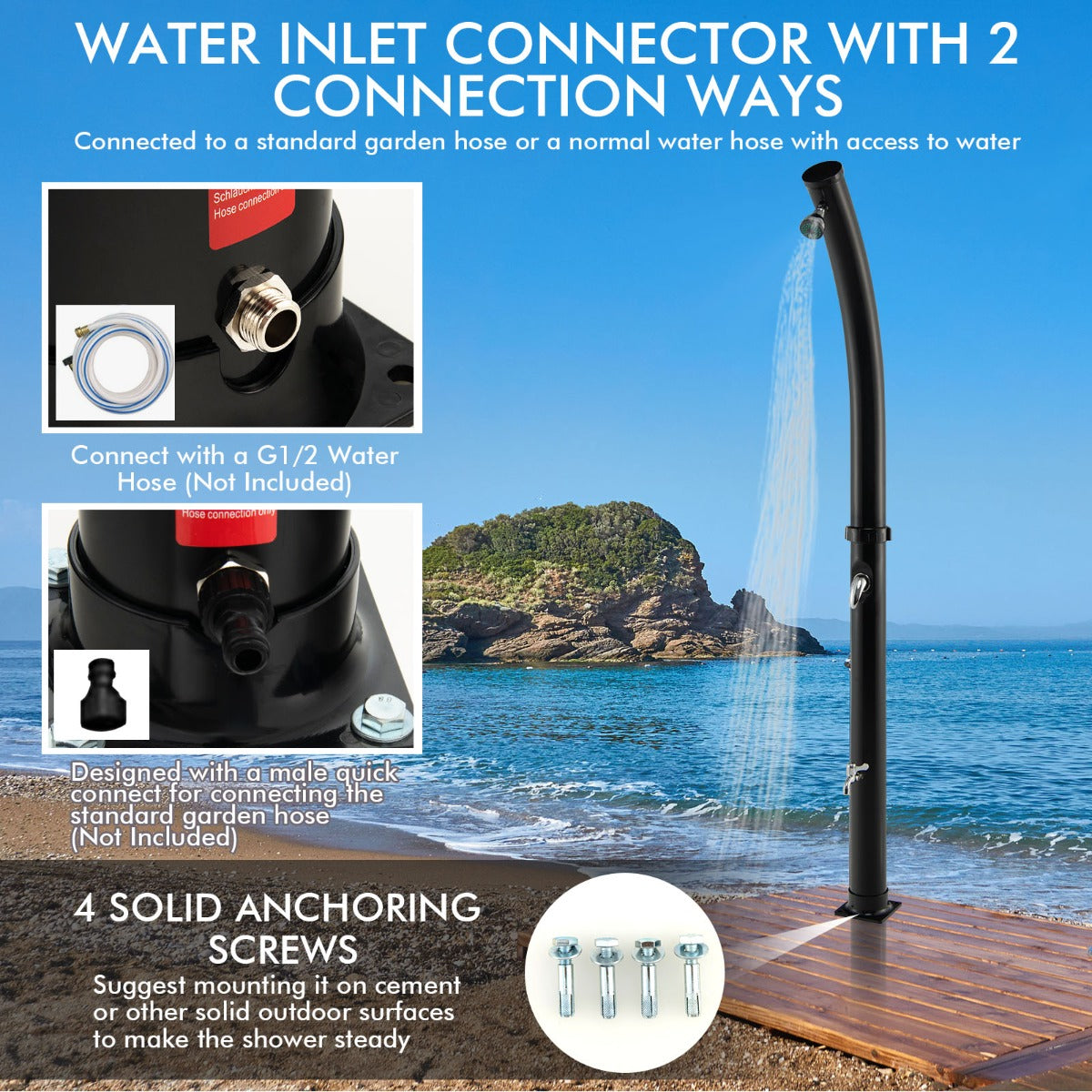 Costway 2.2M Solar Heated Shower with Adjustable Head & Foot