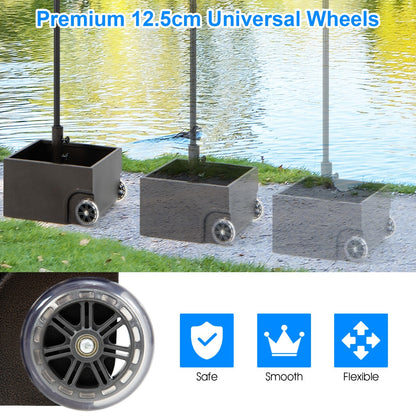 Mobile market umbrella base suits patios, poolside areas, terraces, backyards and commercial spaces