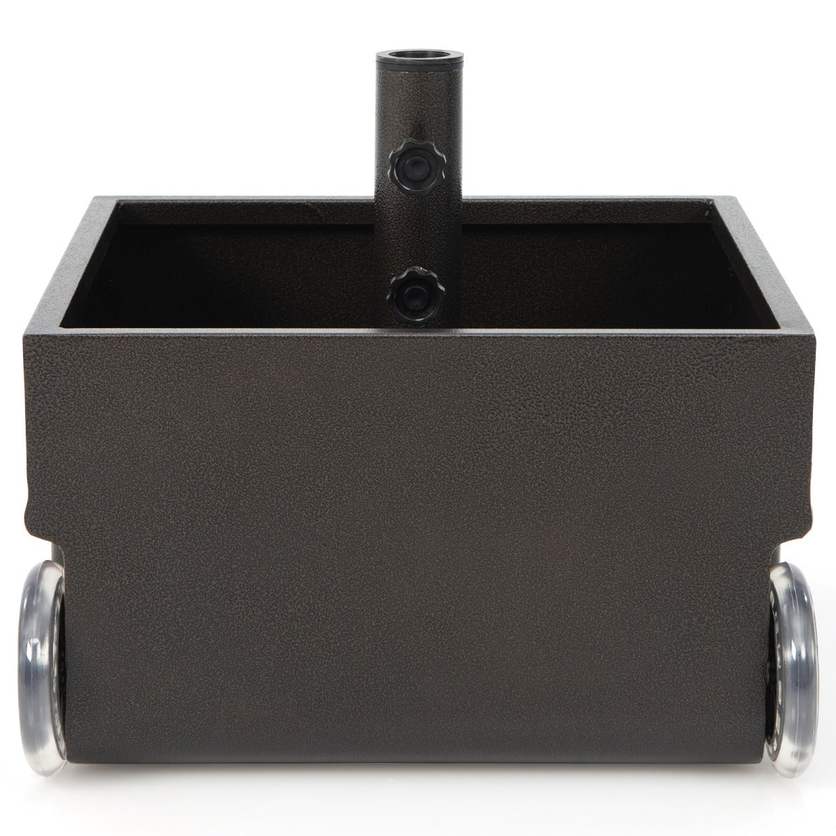 Two large non-slip PU wheels make the heavy umbrella base easier to move across outdoor areas