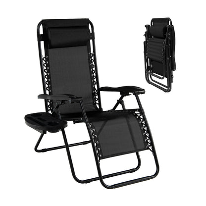 Patio Zero Gravity Lounge Chair with Cup Holder &amp;amp; Removable Pillow-Black-2 pieces