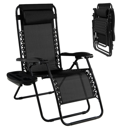 Patio Zero Gravity Lounge Chair with Cup Holder &amp;amp; Removable Pillow-Black-2 pieces