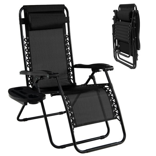 Patio Zero Gravity Lounge Chair with Cup Holder &amp;amp; Removable Pillow-Black-2 pieces