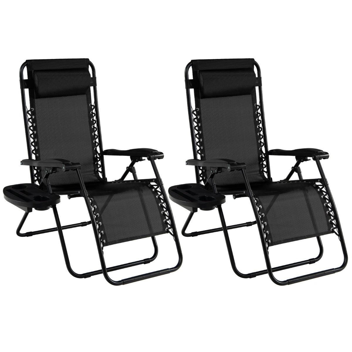 Patio Zero Gravity Lounge Chair with Cup Holder &amp;amp; Removable Pillow-Black-2 pieces