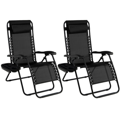 Patio Zero Gravity Lounge Chair with Cup Holder &amp;amp; Removable Pillow-Black-2 pieces