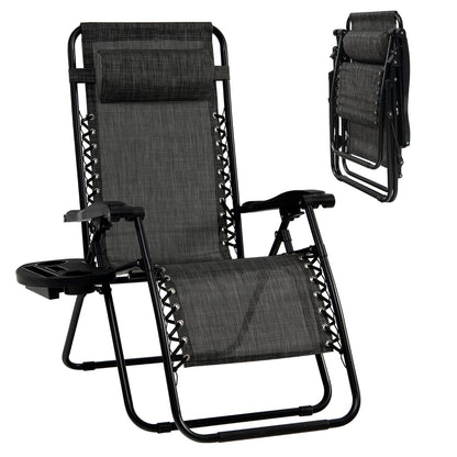 Patio Zero Gravity Lounge Chair with Cup Holder &amp;amp; Removable Pillow-Grey-2 pieces