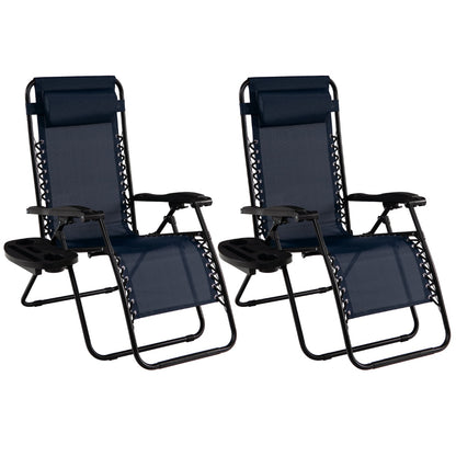 Patio Zero Gravity Lounge Chair with Cup Holder &amp;amp; Removable Pillow-Navy-2 pieces