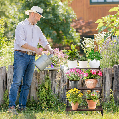 3-Tier Metal Ladder Shaped Plant Stand with Wheels & Handle