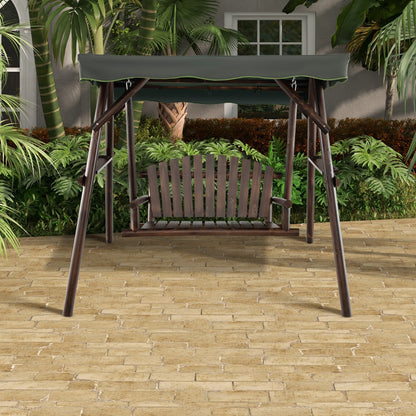 2 Person A-frame Wooden Garden Swing Chair with Adjustable Canopy
