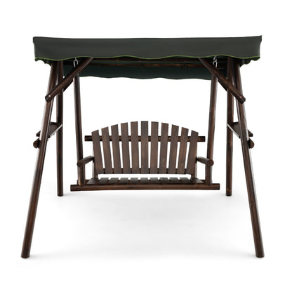 2 Person A-frame Wooden Garden Swing Chair with Adjustable Canopy