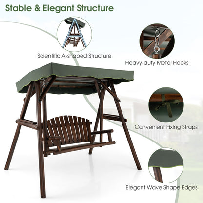 2 Person A-frame Wooden Garden Swing Chair with Adjustable Canopy
