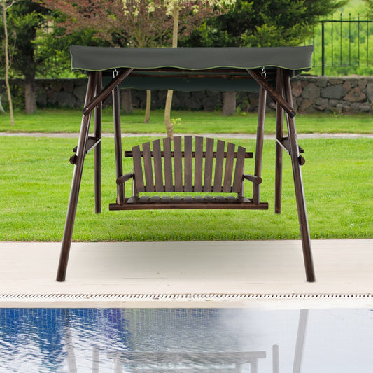 2 Person A-frame Wooden Garden Swing Chair with Adjustable Canopy