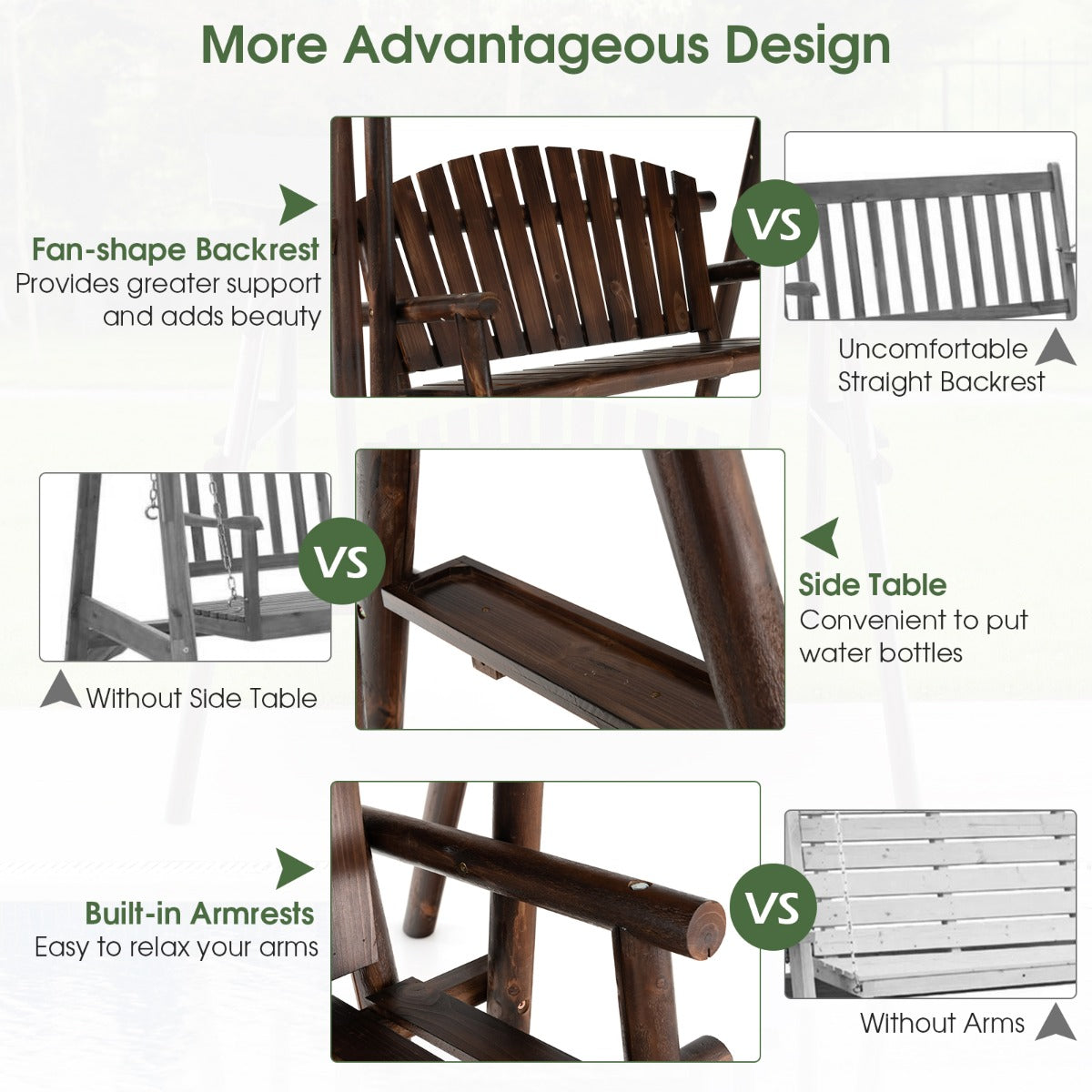 2 Person A-frame Wooden Garden Swing Chair with Adjustable Canopy