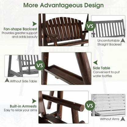 2 Person A-frame Wooden Garden Swing Chair with Adjustable Canopy