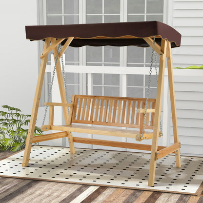 2-Person Wooden Swing Chair with Canopy & Armrests