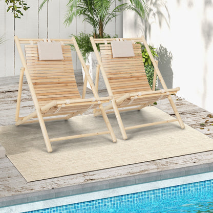 Folding Outdoor Adjustable Sling Chair with Cushioned Headrest