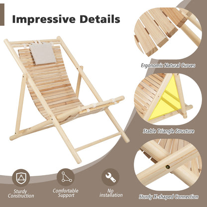 Folding Outdoor Adjustable Sling Chair with Cushioned Headrest