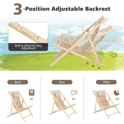 Folding Outdoor Adjustable Sling Chair with Cushioned Headrest