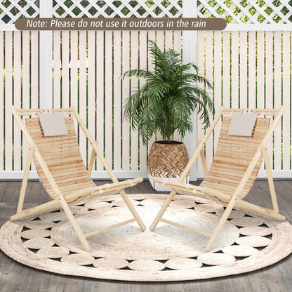 Folding Outdoor Adjustable Sling Chair with Cushioned Headrest