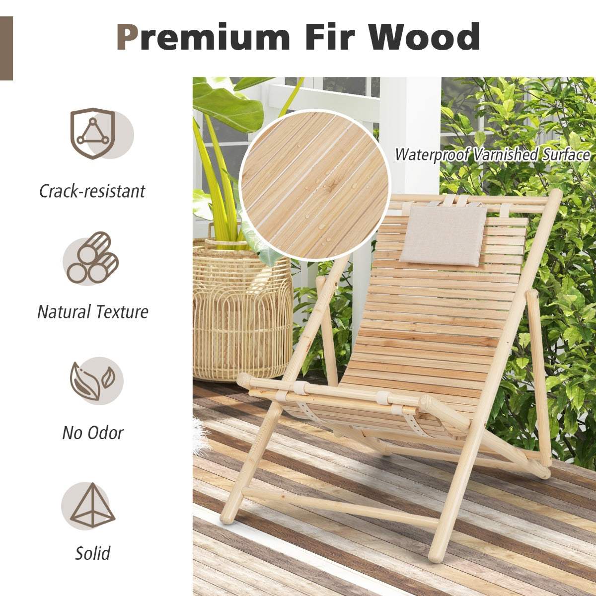 Folding Outdoor Adjustable Sling Chair with Cushioned Headrest