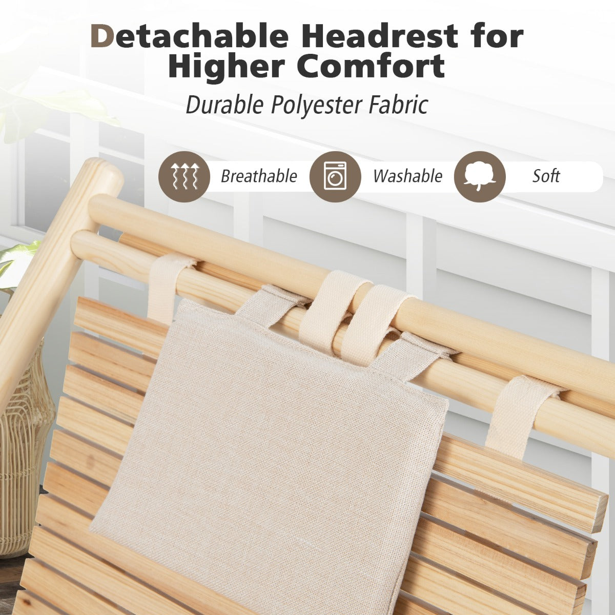 Folding Outdoor Adjustable Sling Chair with Cushioned Headrest