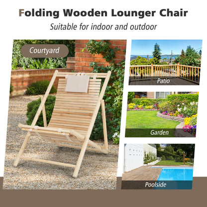 Folding Outdoor Adjustable Sling Chair with Cushioned Headrest