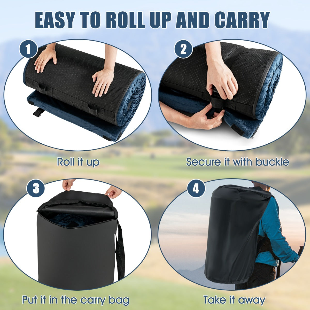 Waterproof Roll up Memory Foam Camping Mattress for Sleepover, Traveling, Hiking