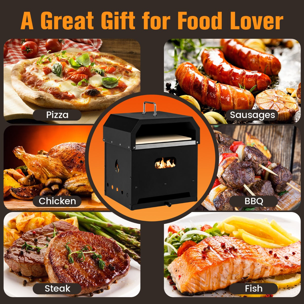 Powder-coated iron pizza oven offers durable outdoor performance for parties, camping and family BBQs