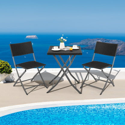 Lightweight folding chairs and table are easy to carry, store, and transport in a car trunk