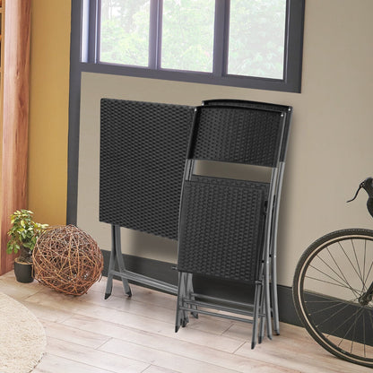 Space-saving patio bistro set folds compactly for convenient storage in rooms or outdoor areas