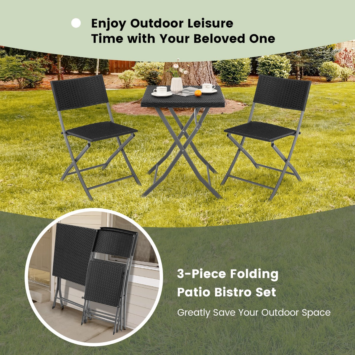 Costway Functional 3-Piece Bistro Set for Garden