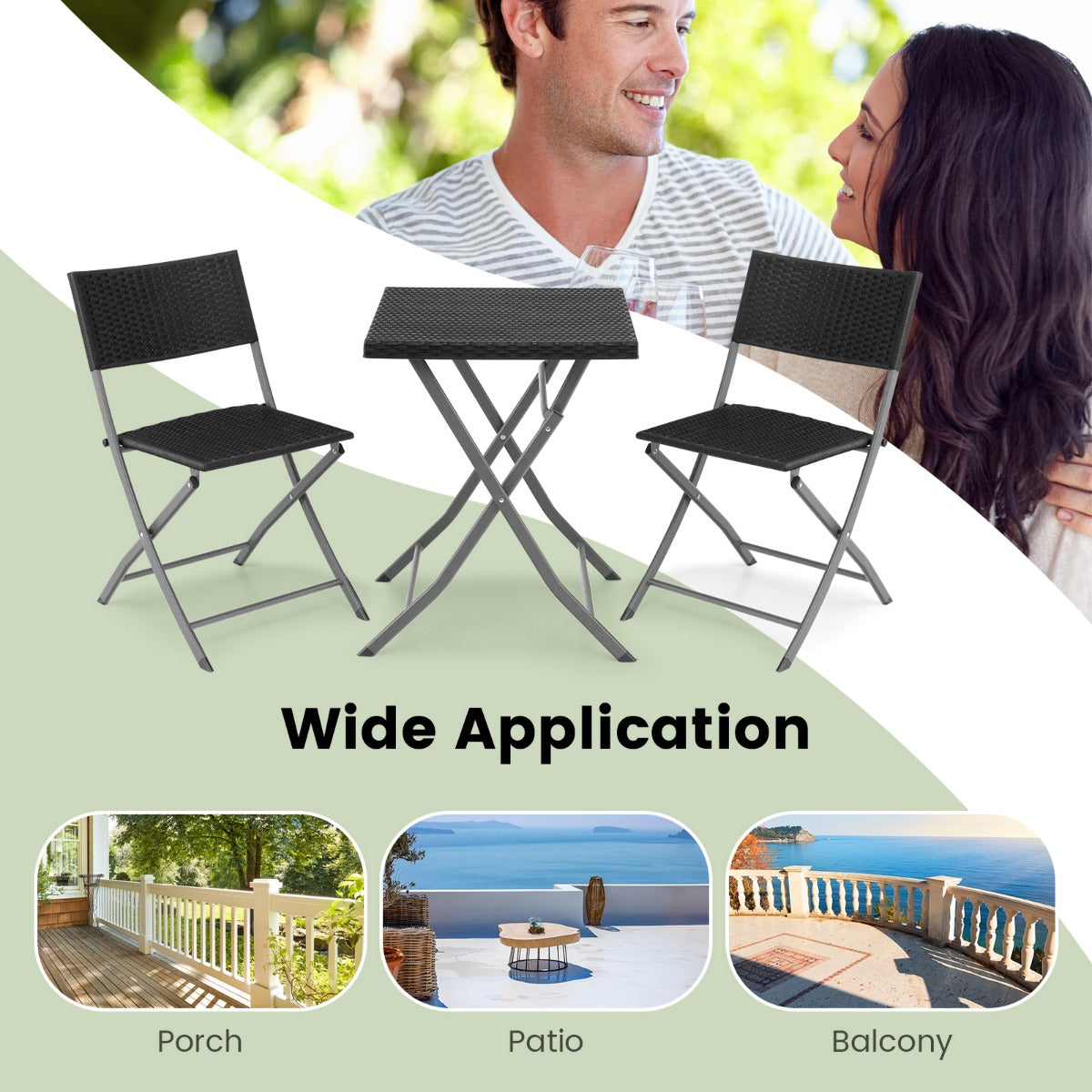 Costway Functional 3-Piece Bistro Set for Garden