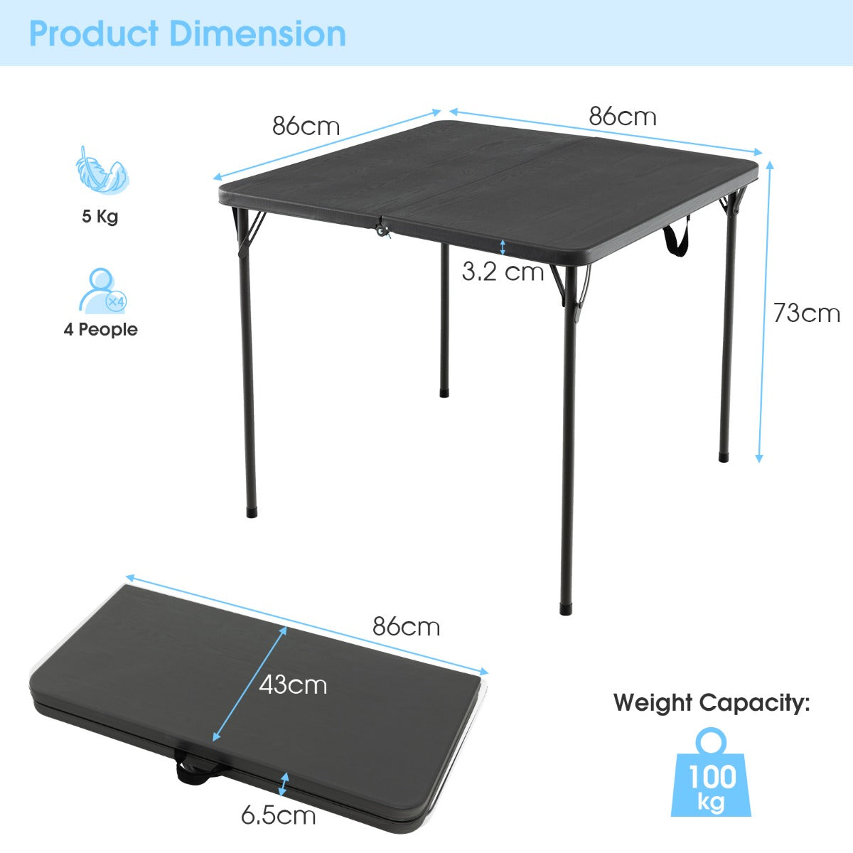 Portable Picnic Table with All-Weather HDPE Tabletop-Grey