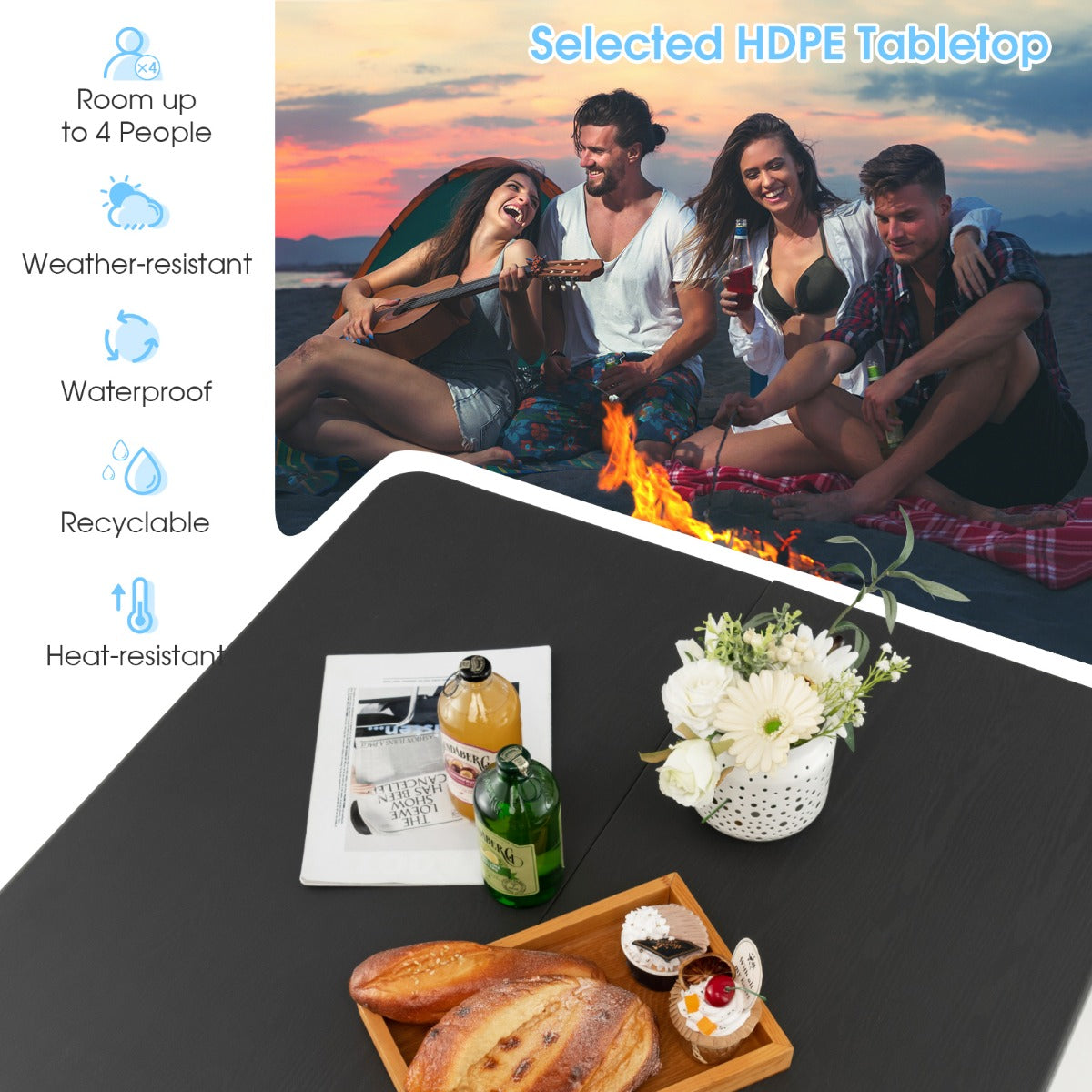 Portable Picnic Table with All-Weather HDPE Tabletop-Grey