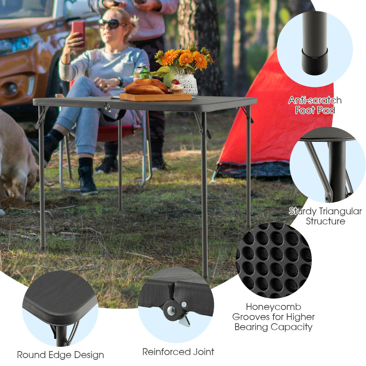 Portable Picnic Table with All-Weather HDPE Tabletop-Grey