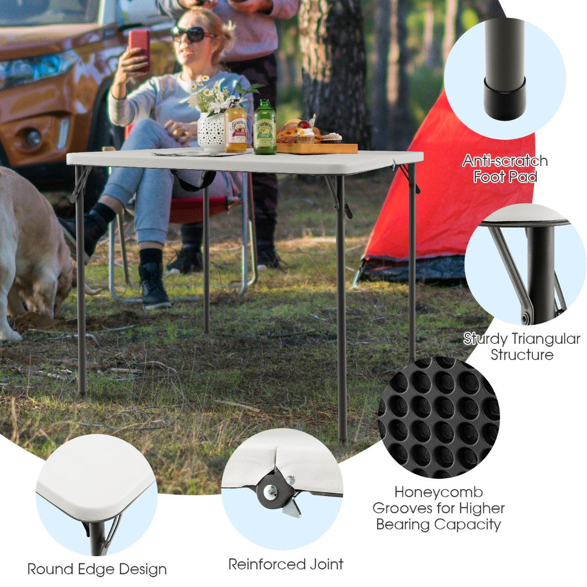 Portable Picnic Table with All-Weather HDPE Tabletop-White