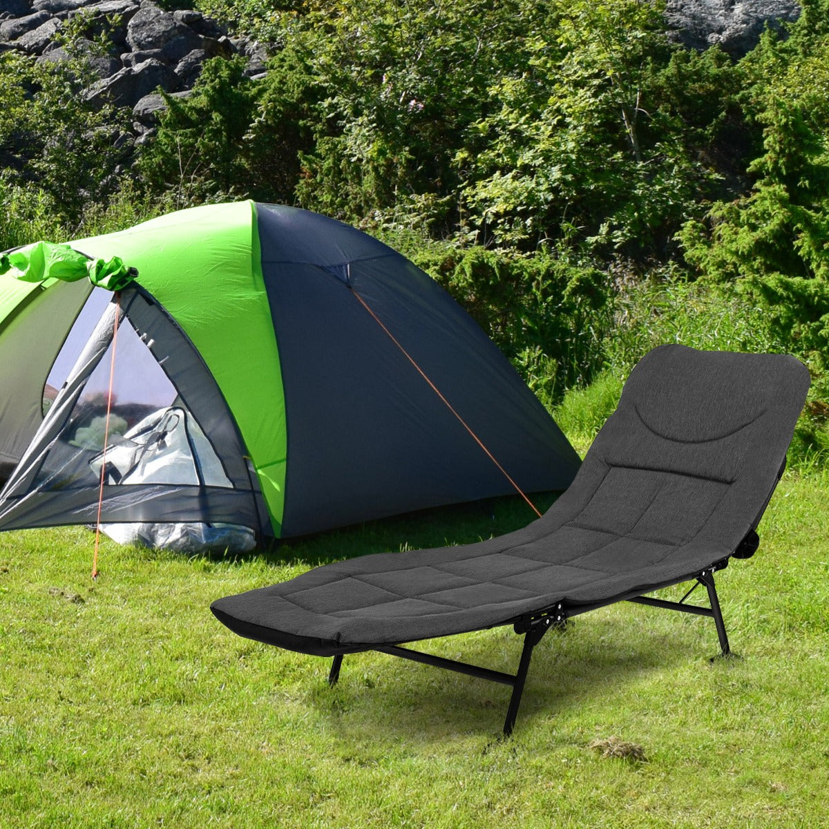 Costway Folding Camping Cot with Detachable Mattress and Adjustable Backrest