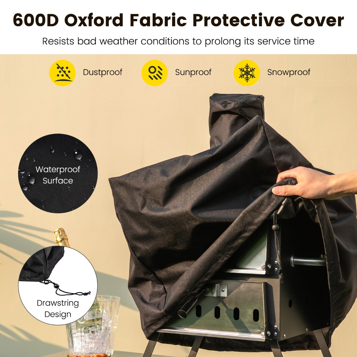 Outdoor Wood Fired Pizza Maker with Anti-scalding Handles and Waterproof Cover for Picnic/Party