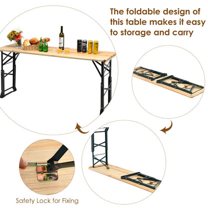 Patio Folding Picnic Table with Adjustable Heights for Camping/Party/Backyard