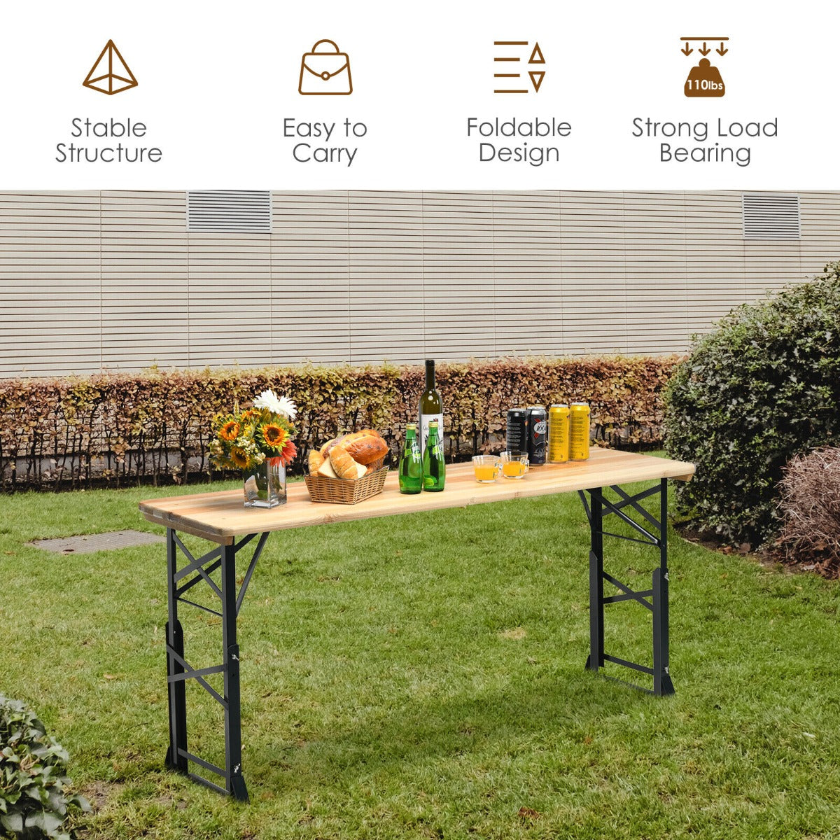 Patio Folding Picnic Table with Adjustable Heights for Camping/Party/Backyard