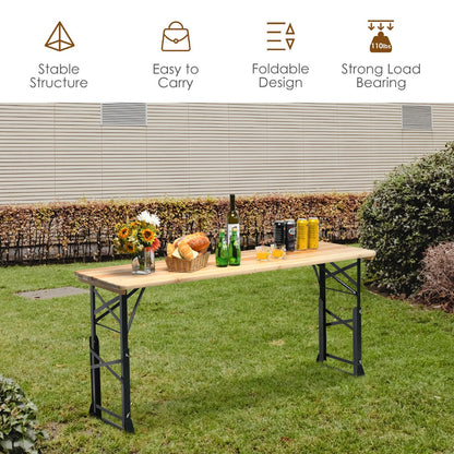 Patio Folding Picnic Table with Adjustable Heights for Camping/Party/Backyard