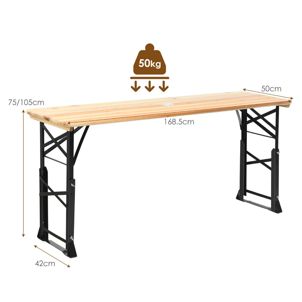 Patio Folding Picnic Table with Adjustable Heights for Camping/Party/Backyard